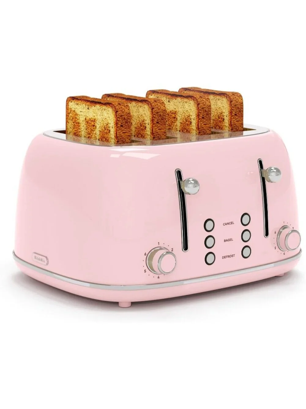 4 Slice Pink Retro Stainless with 6 Bread Shade Settings 1.5''Wide Slots Toaster